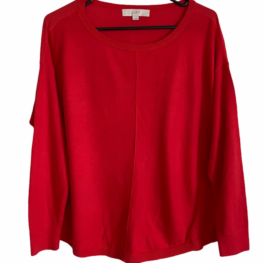 LOFT | RED LONG SLEEVE TOP SHEER BACK SIZE LARGE